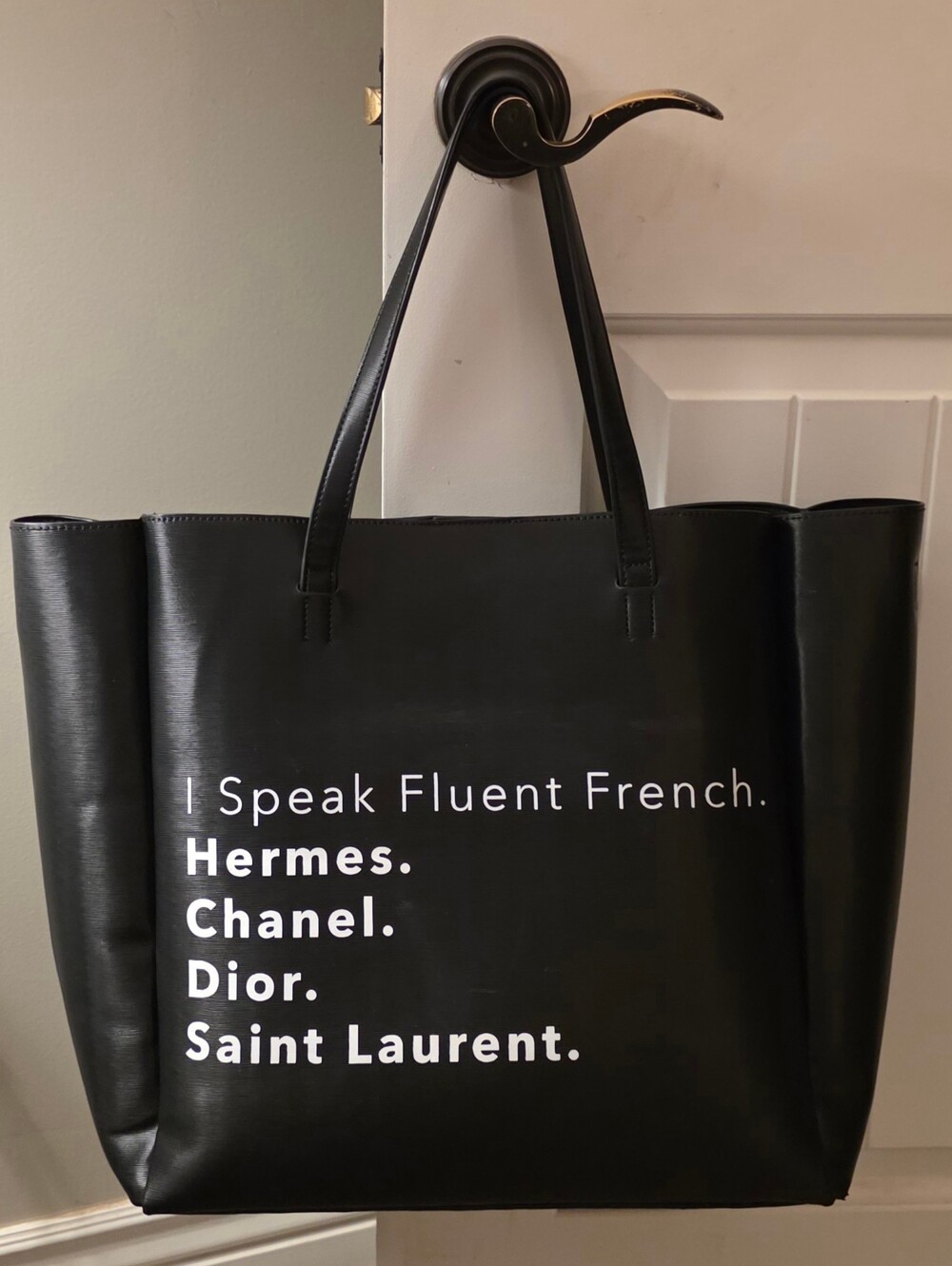 LA Trading Co. "I Speak Fluent French" Black Vegan Epi Leather Statement Tote